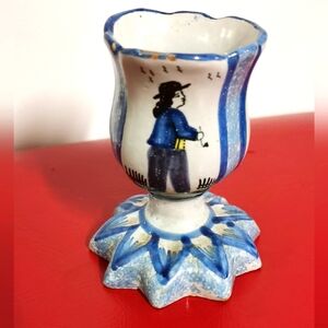 Vintage HB Henriot Quimper France Hand Painted Woman & Man Egg Cup Signed HB